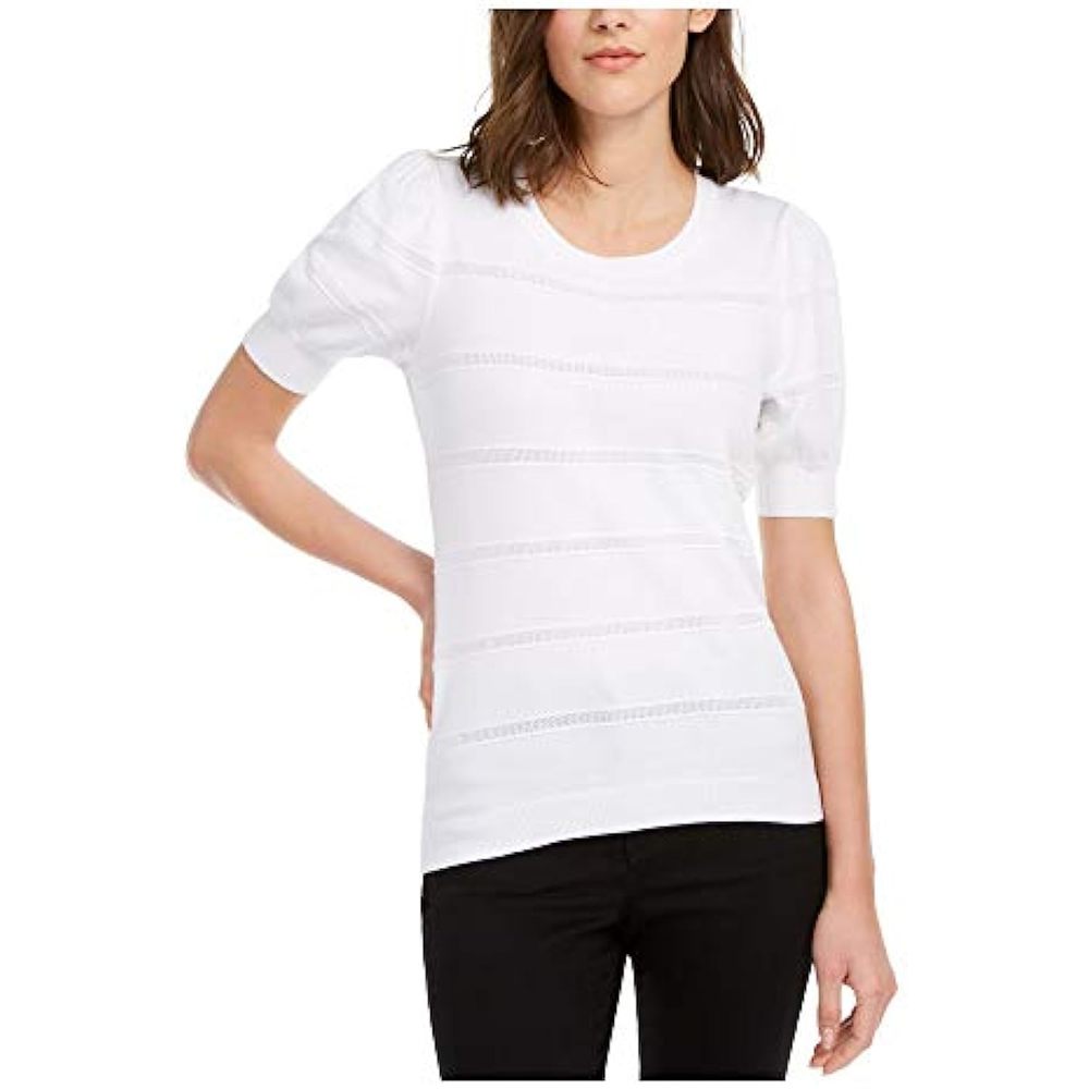 MSRP $45 Maison Jules Womens Short Sleeve Jewel Neck Top White Size Small